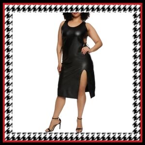 MIDNITE BLACK ☆ FAUX LEATHER ☆ PEEK-A-BOO SIDES ☆ DRESS ☆ 3x ☆ NWT